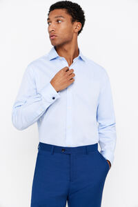 Cortefiel Plain easy-iron shirt with cufflinks Blue