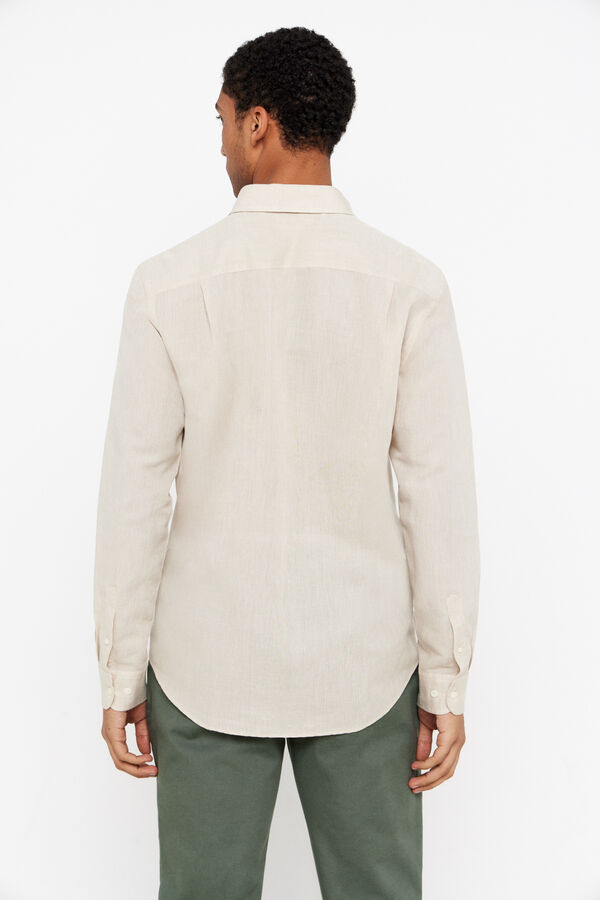Cortefiel Plain linen/cotton shirt Beige