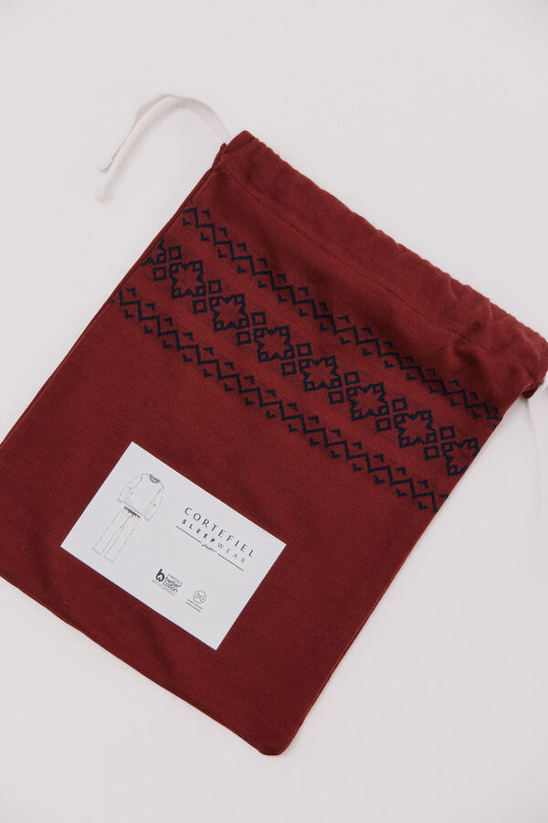 Cortefiel Fleece jersey-knit pyjamas set Maroon