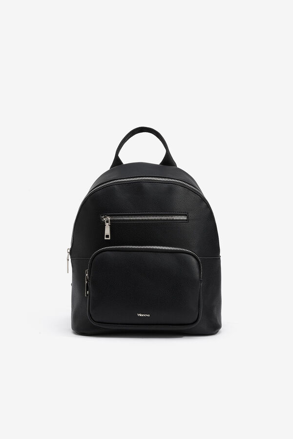 Cortefiel Faux leather backpack Black