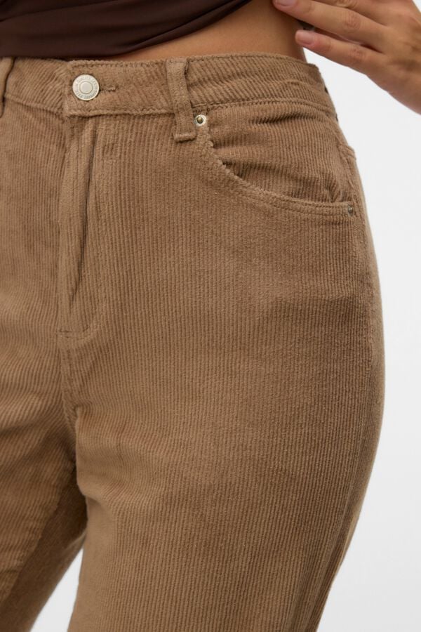 Vero Moda Cal&ccedil;a larga de bombazina Castanho