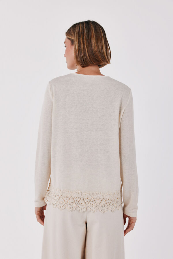 Cortefiel Guipure hem T-shirt Ivory
