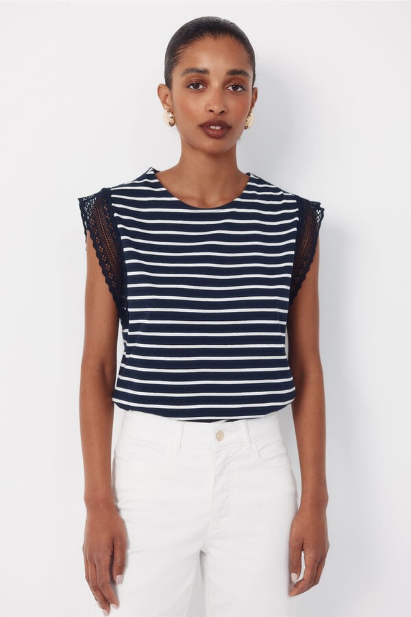 Cortefiel Guipure sleeve -shirt Blue