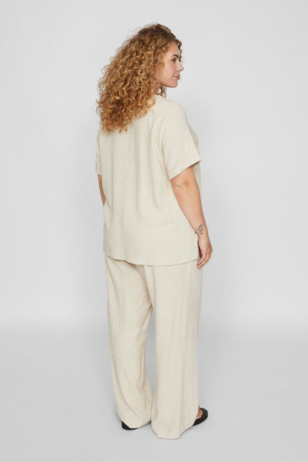 Cortefiel Curve linen short-sleeved T-shirt Nude