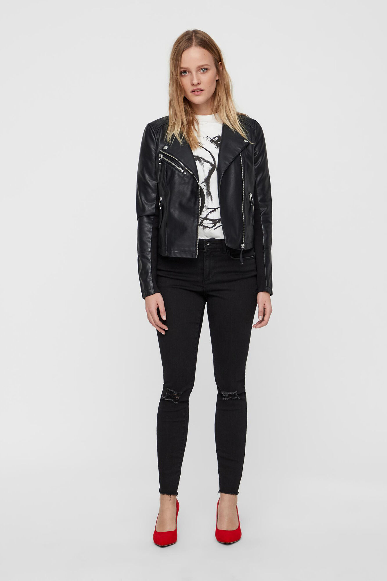 Chaqueta efecto top piel mujer