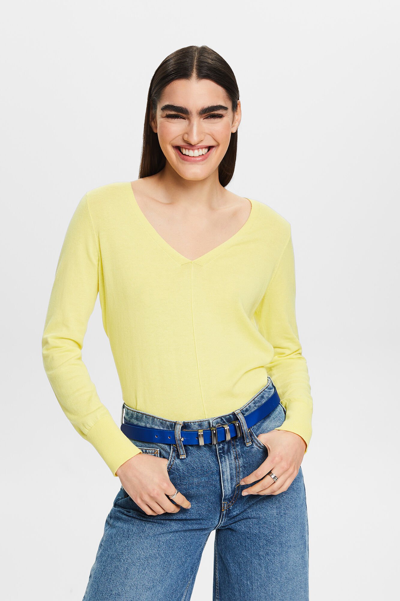Yellow fine knit jumper on sale