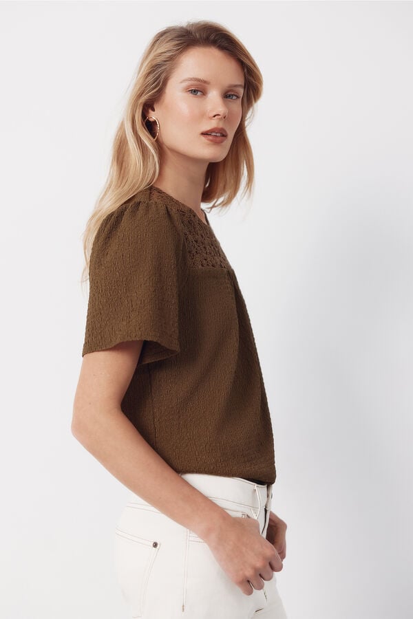 Cortefiel Combined guipure top Kaki