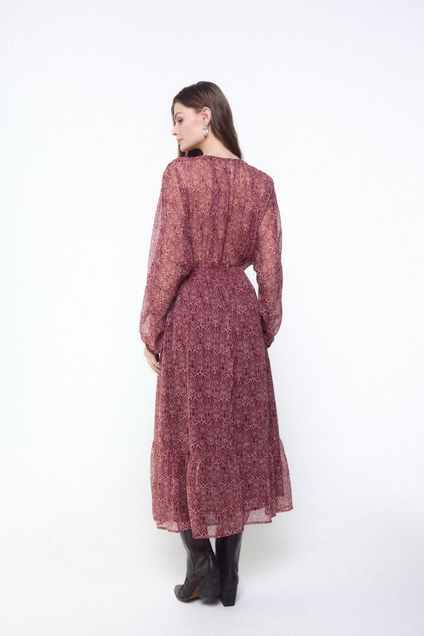 Slowlove Vestido estampado com bordados e pedraria Vermelho