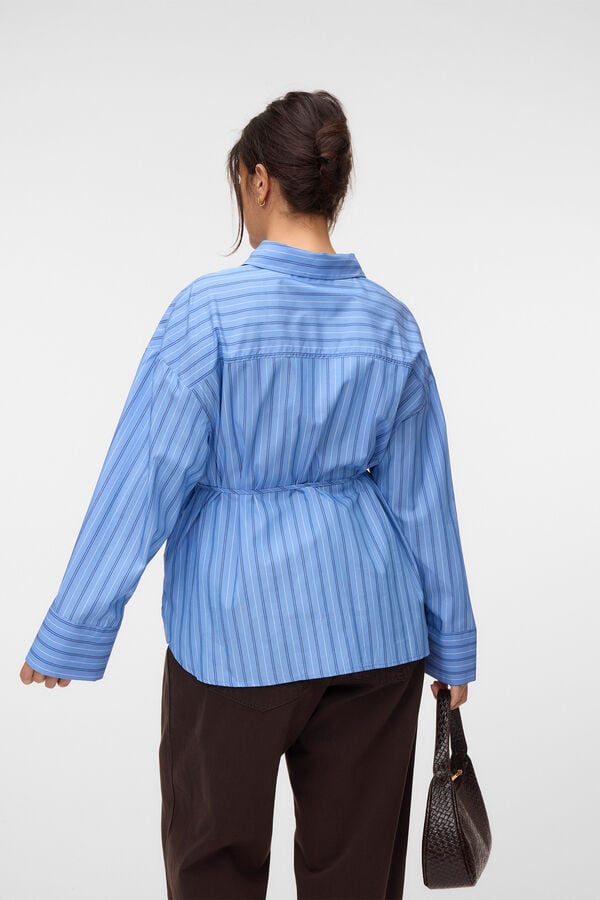 Vero Moda Curve Striped shirt with adjustable drawstring Blue