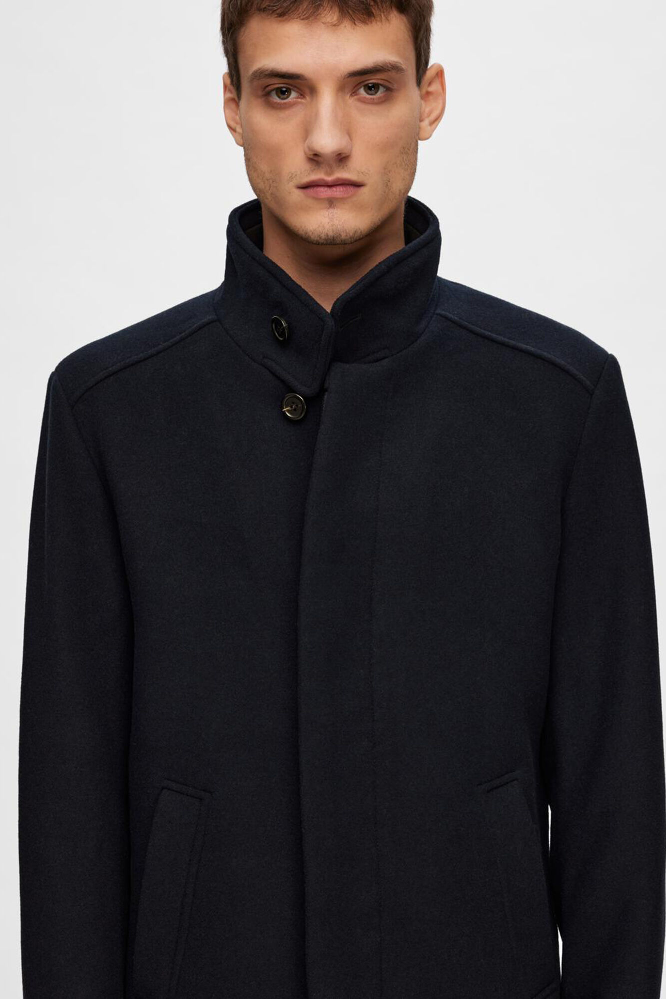 Recycled wool funnel neck coat Men s coats Cortefiel