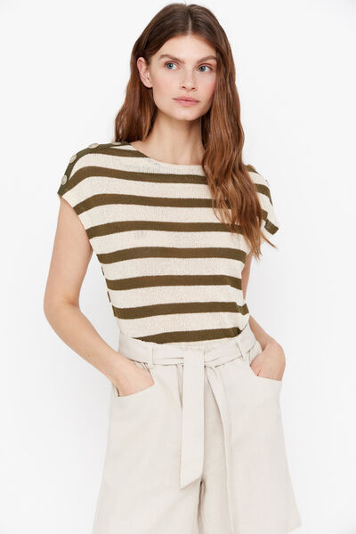 Cortefiel Textured striped T-shirt Kaki