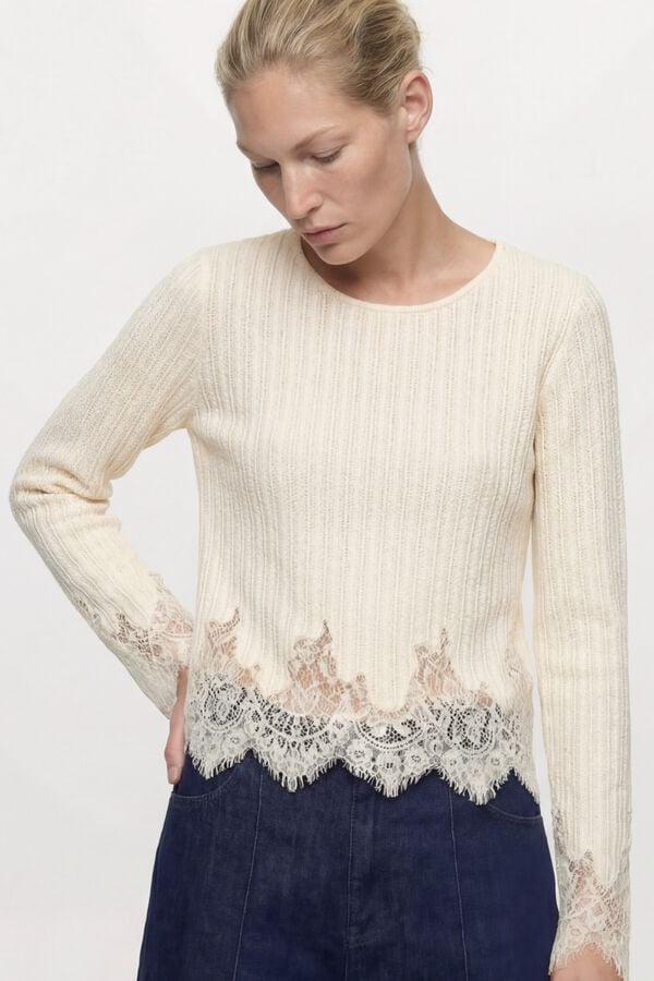Object Camisola fina de renda Tostado