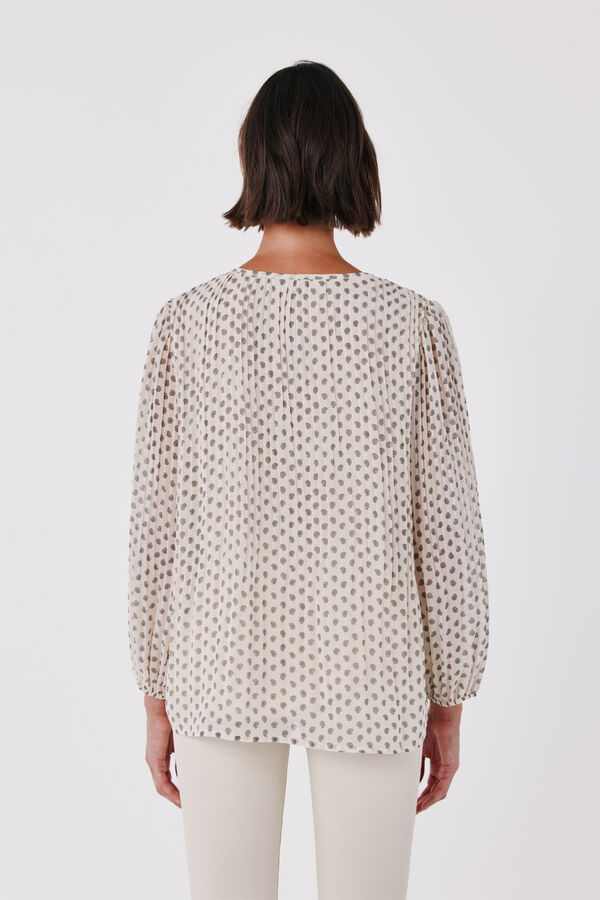 Cortefiel Pleated tie blouse Printed white