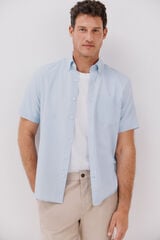 Cortefiel short sleeve tencel cotton shirt Blue