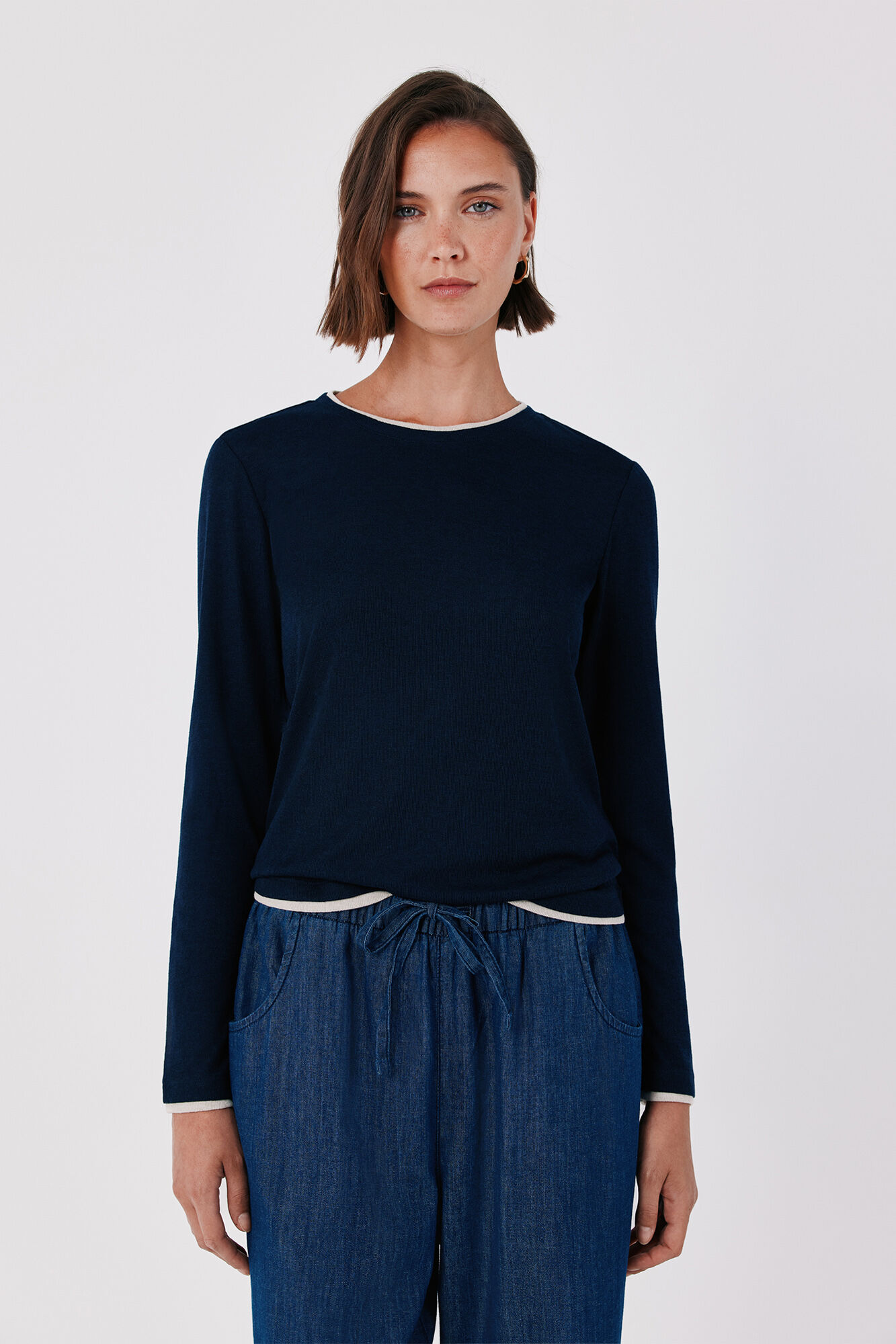 Cortefiel Contrast piping long sleeve T-shirt