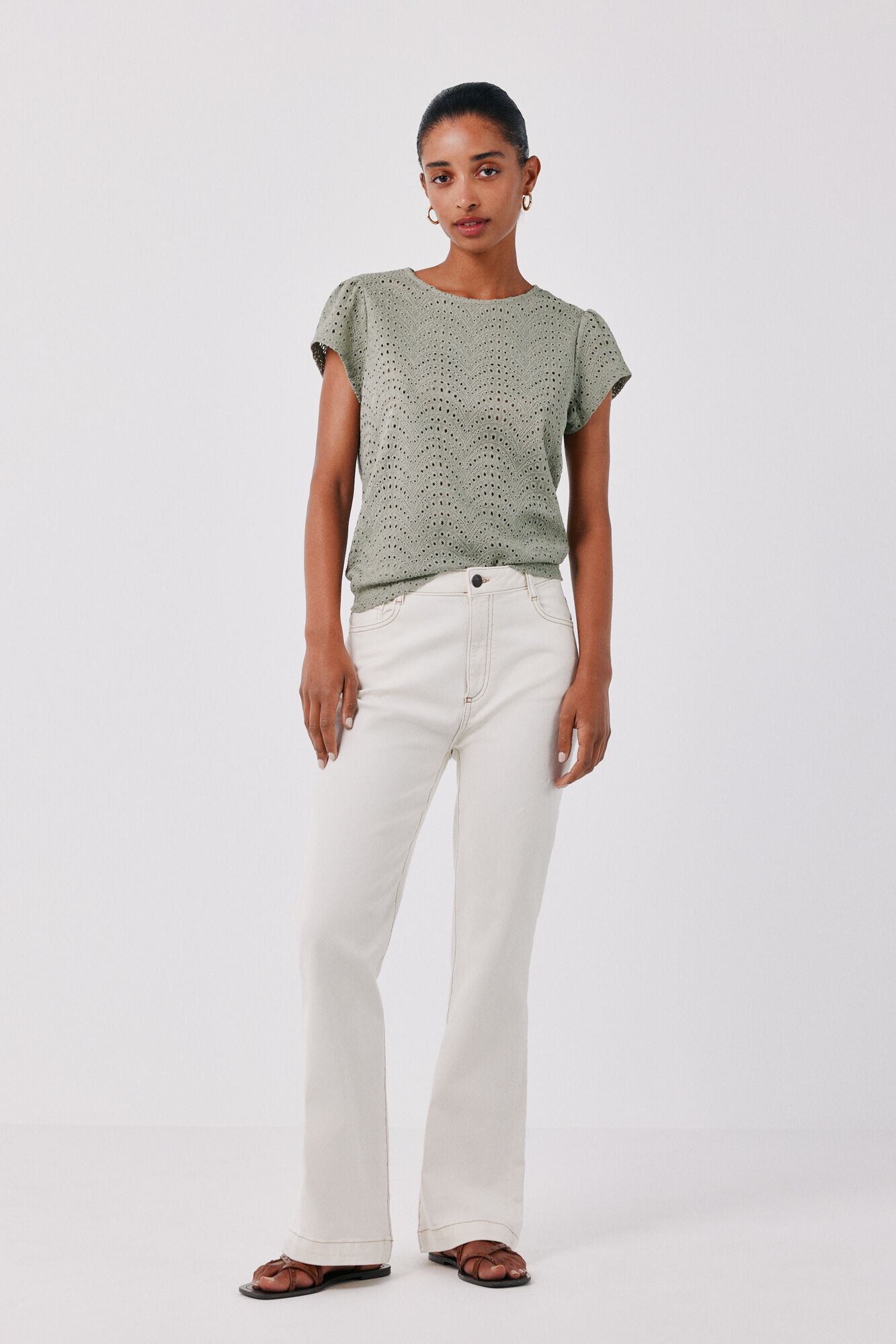 Cortefiel Embroidered crochet t-shirt