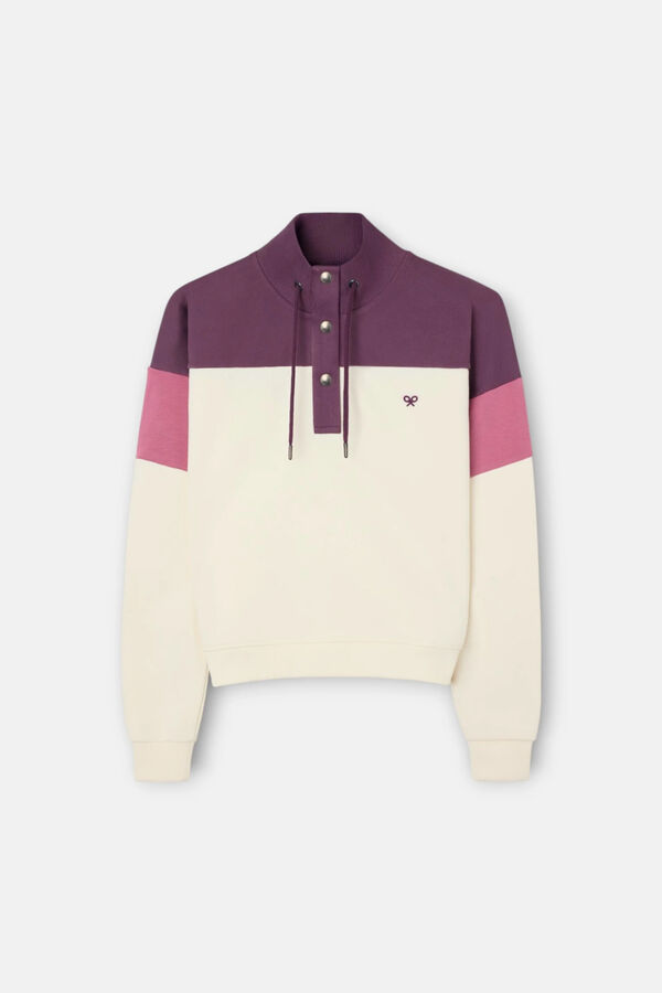 Silbon Tricolour button neck sweatshirt Pink