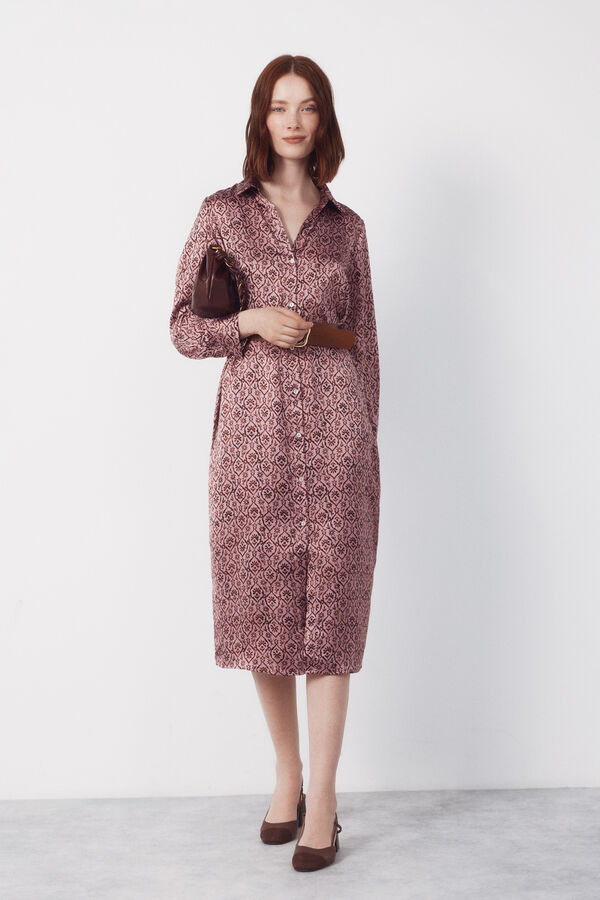 Cortefiel Satin shirt dress Printed purple