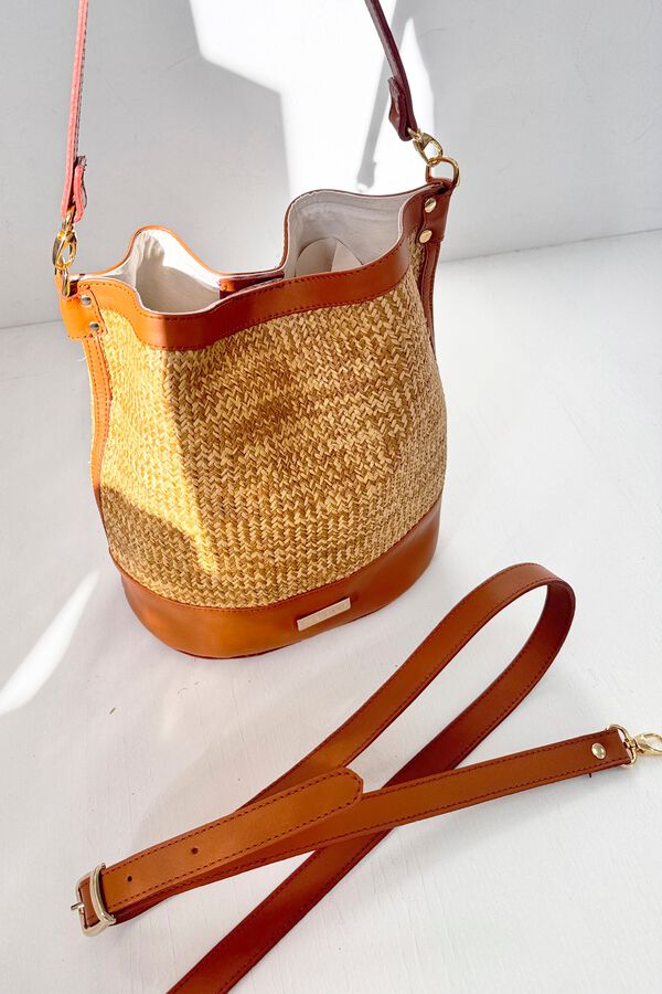 The Code Nature leather and raffia candy box  Brown