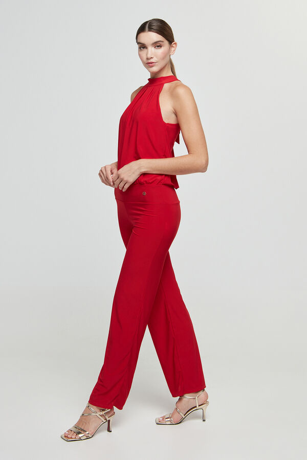 Cortefiel Long jumpsuit with tie Red