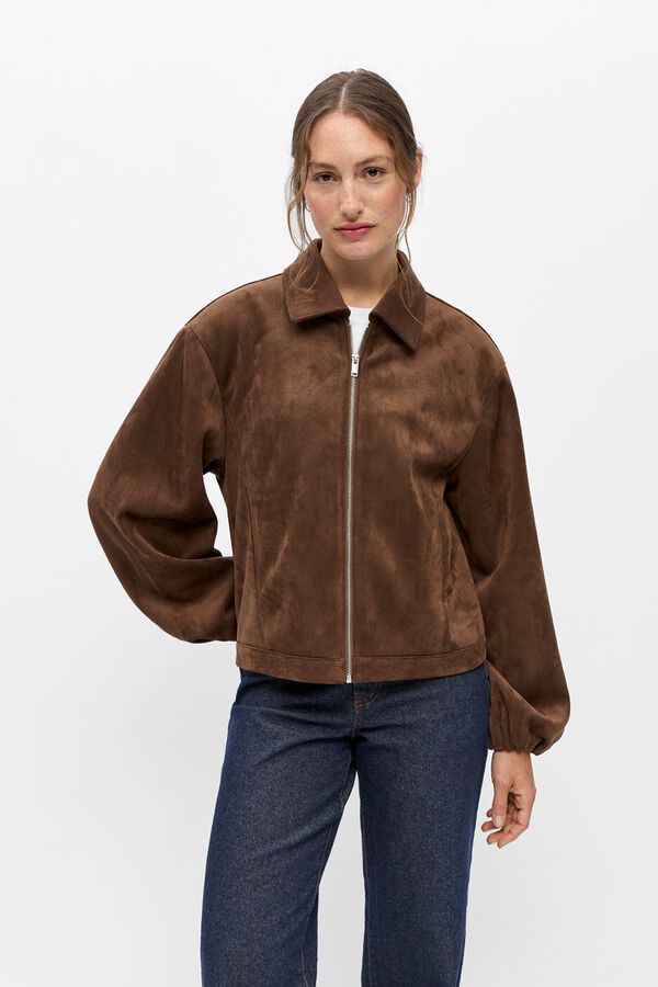 Object Short faux suede jacket Brown