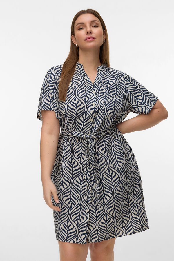 Vero Moda Curve Vestido curto estampado de manga curta tamanho grande Cinzento