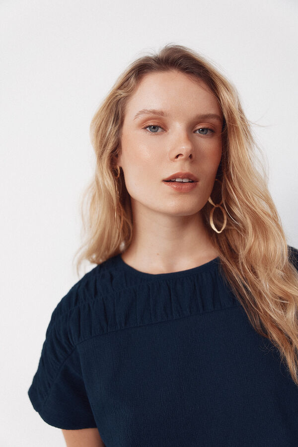 Cortefiel Ruched yoke t-shirt Navy