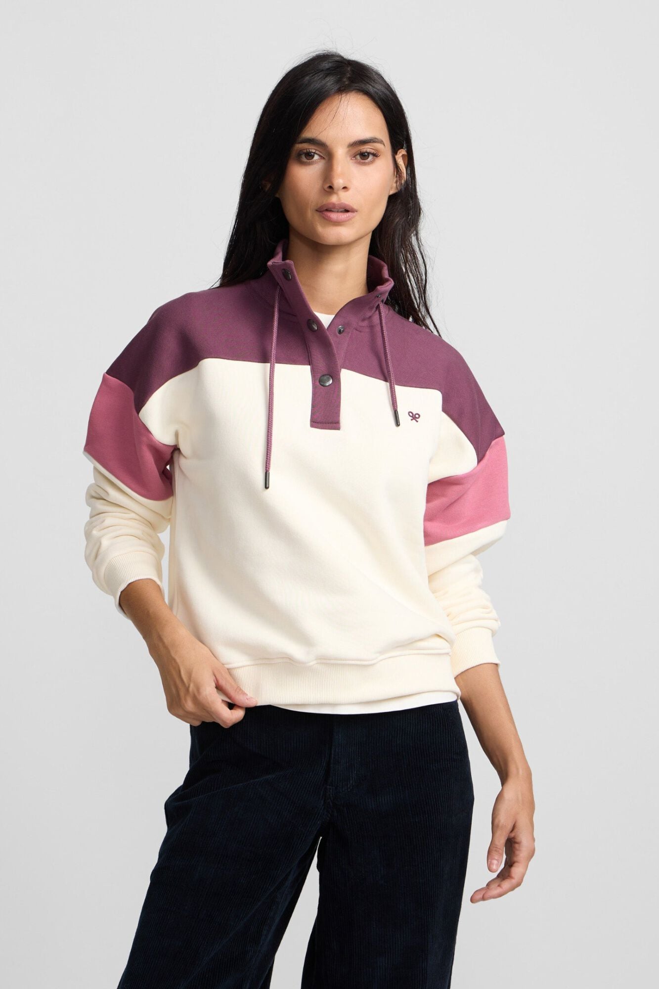 Silbon Sweatshirt mulher tricolor gola com bot&otilde;es