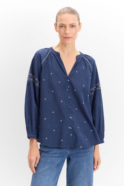 Cortefiel Blusa bordado floral Azul marino