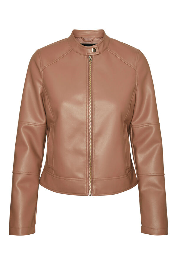 Vero Moda Jaqueta feminina de polipele com bolsos Castanho