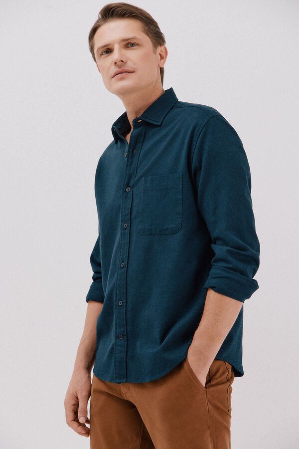 Cortefiel Camisa franela espiga Azul marino