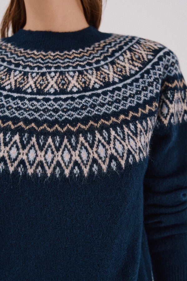 Cortefiel Jacquard design jumper Navy