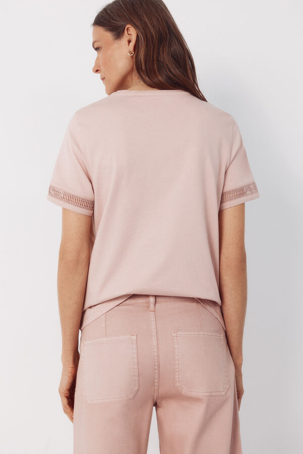 Cortefiel Hemstitch detail t-shirt Pink