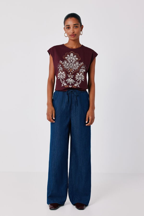 Cortefiel Printed T-shirt Maroon