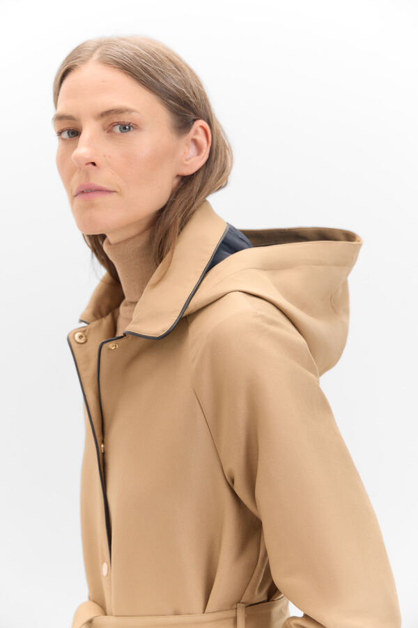 Cortefiel Satin trench coat with detachable hood Beige