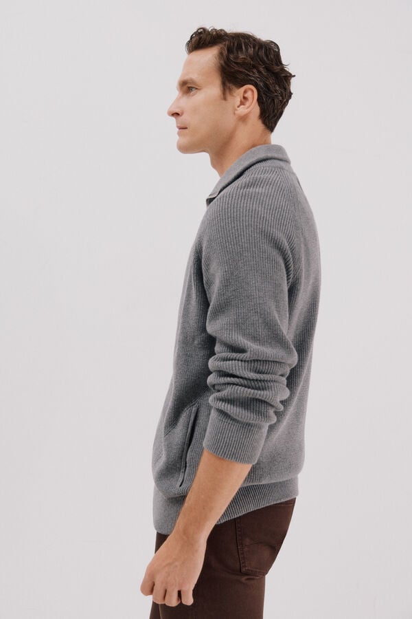 Cortefiel Cotton knit jersey-knit with zip fastening fastening Grey