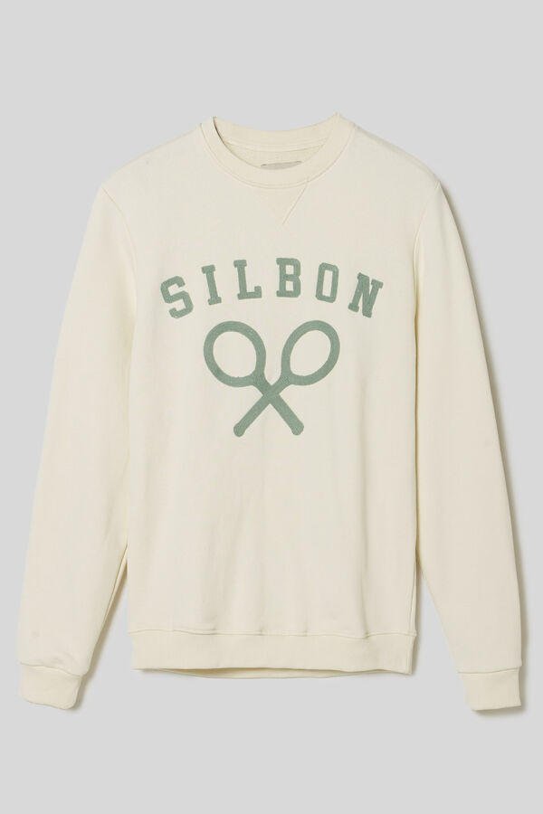 Cortefiel Silbon classic cream logo sweatshirt Yellow