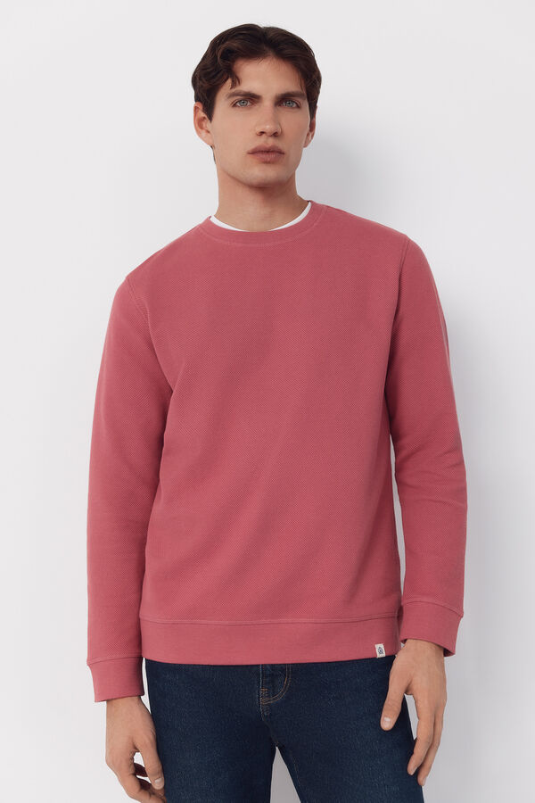 Cortefiel Textured crew neck sweatshirt Pink