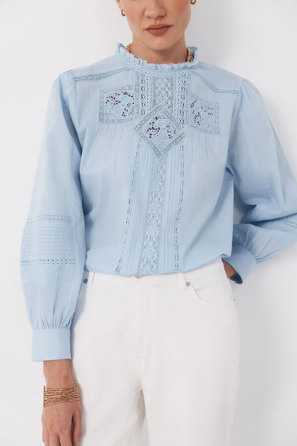 Cortefiel Embroidered blouse Blue