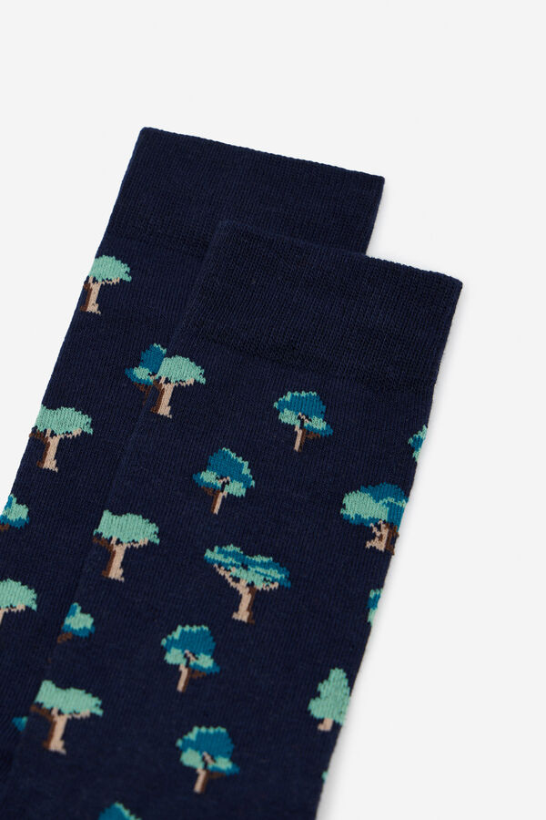 Cortefiel Tree motif socks Navy