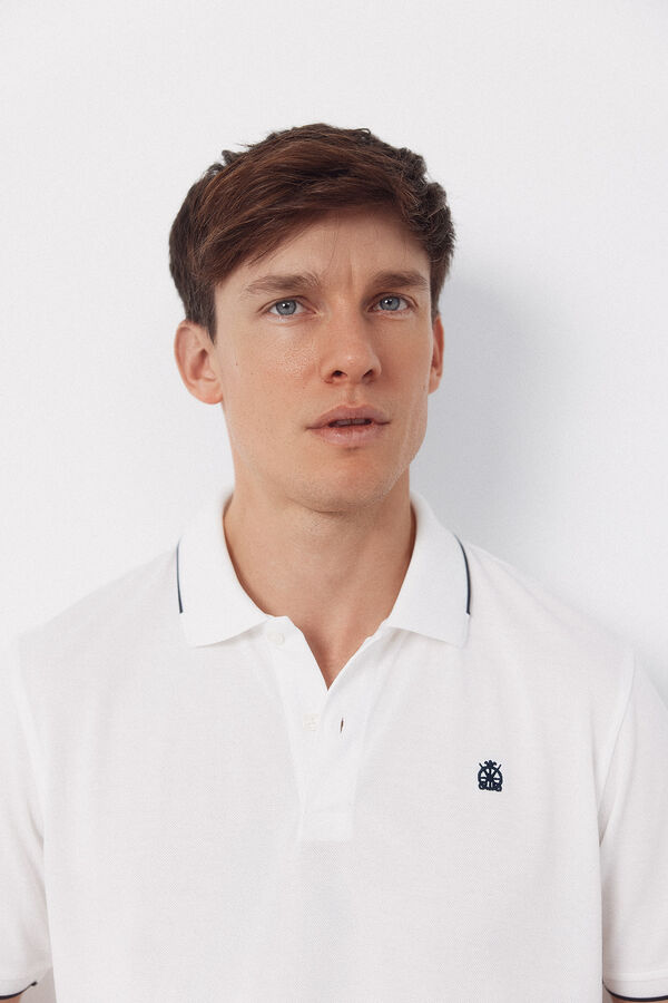 Cortefiel Coolmax&reg; jacquard collar polo shirt White