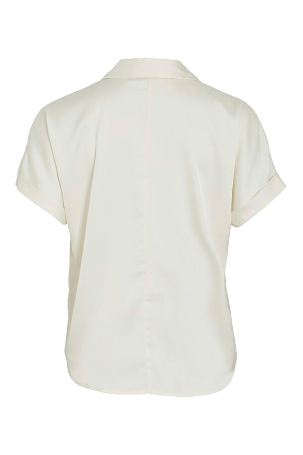 Vila Blusa acetinada de manga curta Ecru