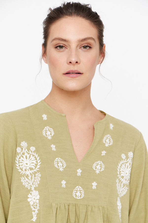 Cortefiel Contrast embroidery blouse Green