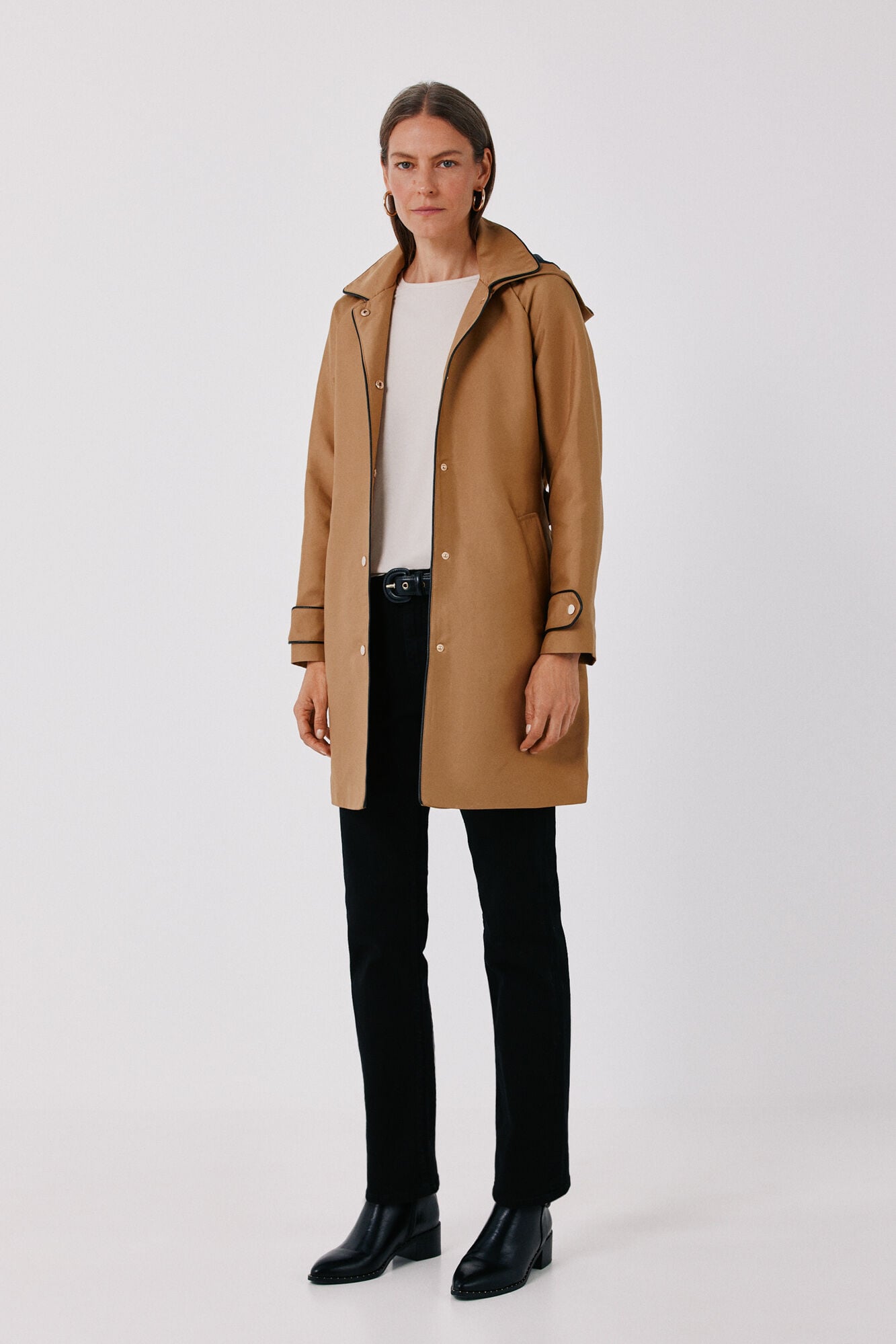 Cortefiel Satin-finish detachable hood trench