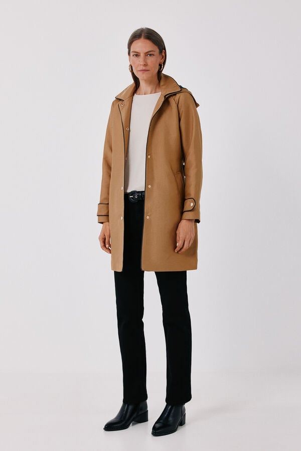 Cortefiel Satin-finish detachable hood trench Beige