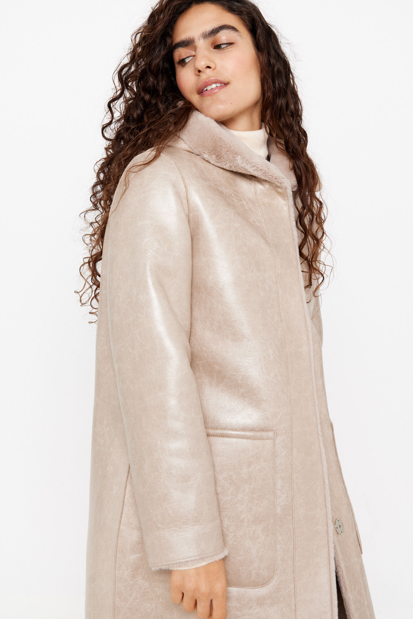 Women double cheap face collarless coat