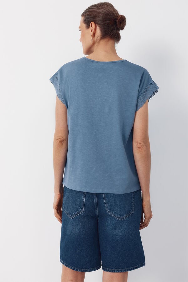 Cortefiel Slub t-shirt with trim Blue