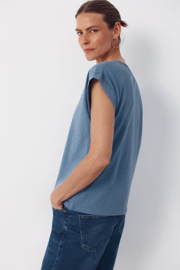 Cortefiel Slub t-shirt with trim Blue