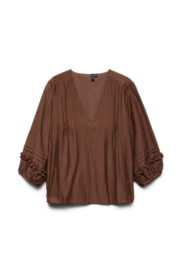 Vero Moda Curve Blusa fluida com manga a tr&ecirc;s quartos Castanho