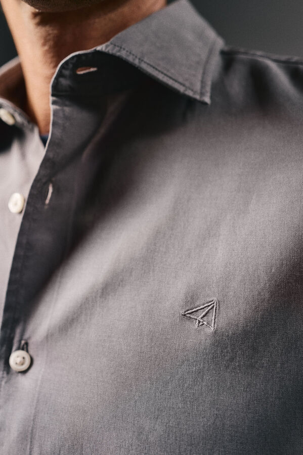 OOTO Camisa liso de algod&atilde;o tencel sarja Cinzento